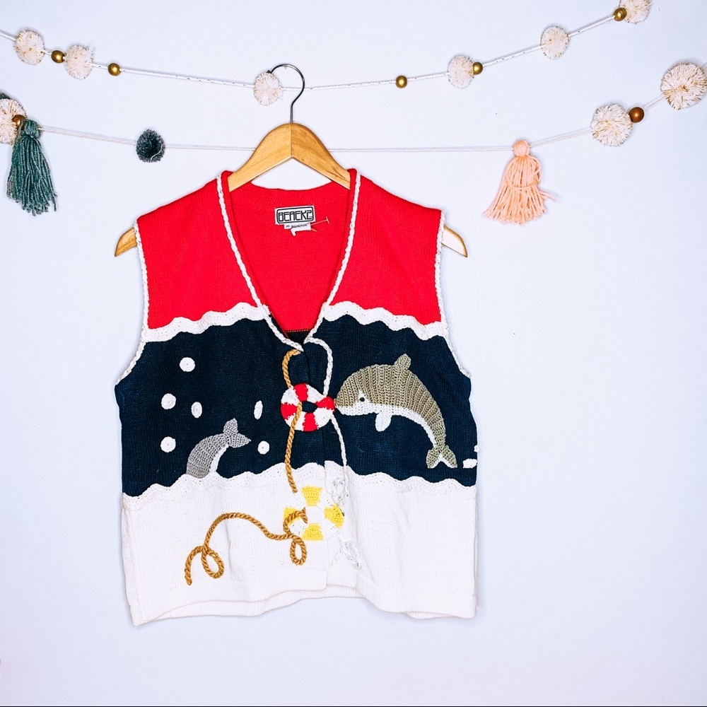 VINTAGE y2k dolphin funky nautical sweater vest